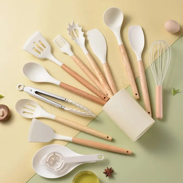 Kit de Utensílios de Cozinha 12 Peças – Silicone Alimentício, Espátulas, Colheres Medidoras e Ferramentas Práticas para o Dia a Dia
