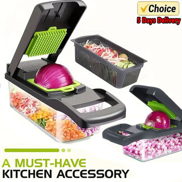Picador Multifuncional para Cozinha – Conjunto com 14/16 Peças para Fatiar, Ralar e Picar de Forma Rápida