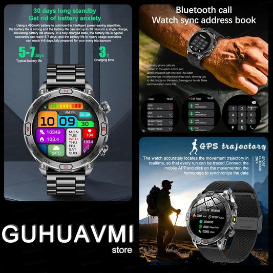 Relógio Smartwatch Militar Masculino 2024 – Tela AMOLED HD 466×466, GPS, Monitor de Batimentos, Chamada Bluetooth, À Prova d'Água IP68