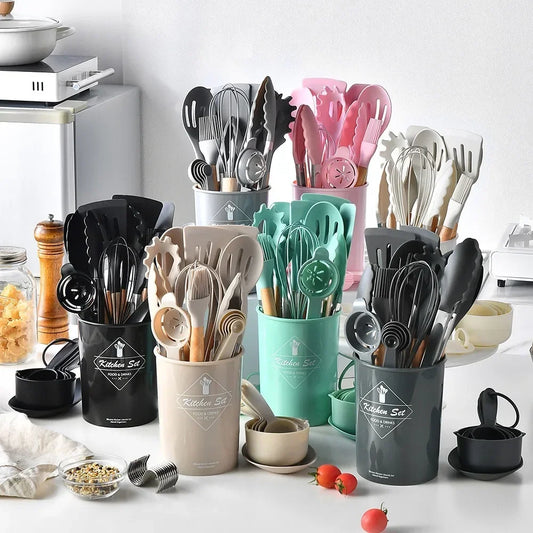 Kit de Utensílios de Cozinha 12 Peças – Silicone Alimentício, Espátulas, Colheres Medidoras e Ferramentas Práticas para o Dia a Dia