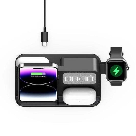 Carregador Sem Fio Multifuncional para Relógio, Celular e Fones – Carregue e Divirta-se