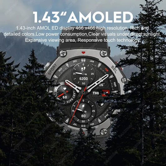 Novo Smartwatch Militar Masculino 2025 – Tela AMOLED HD 1.43", GPS, Bússola, Altímetro, 5ATM à Prova d'Água, Ideal para Esportes